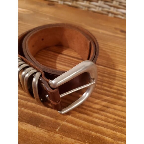 Vintage Brown Leather Belt With Silver Loops Buckle Design By L. Chessler - Picture 2 of 7